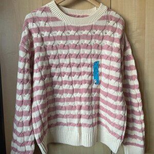 Primark Pink & Cream Stripe Cable Knit Jumper - Small BNWT